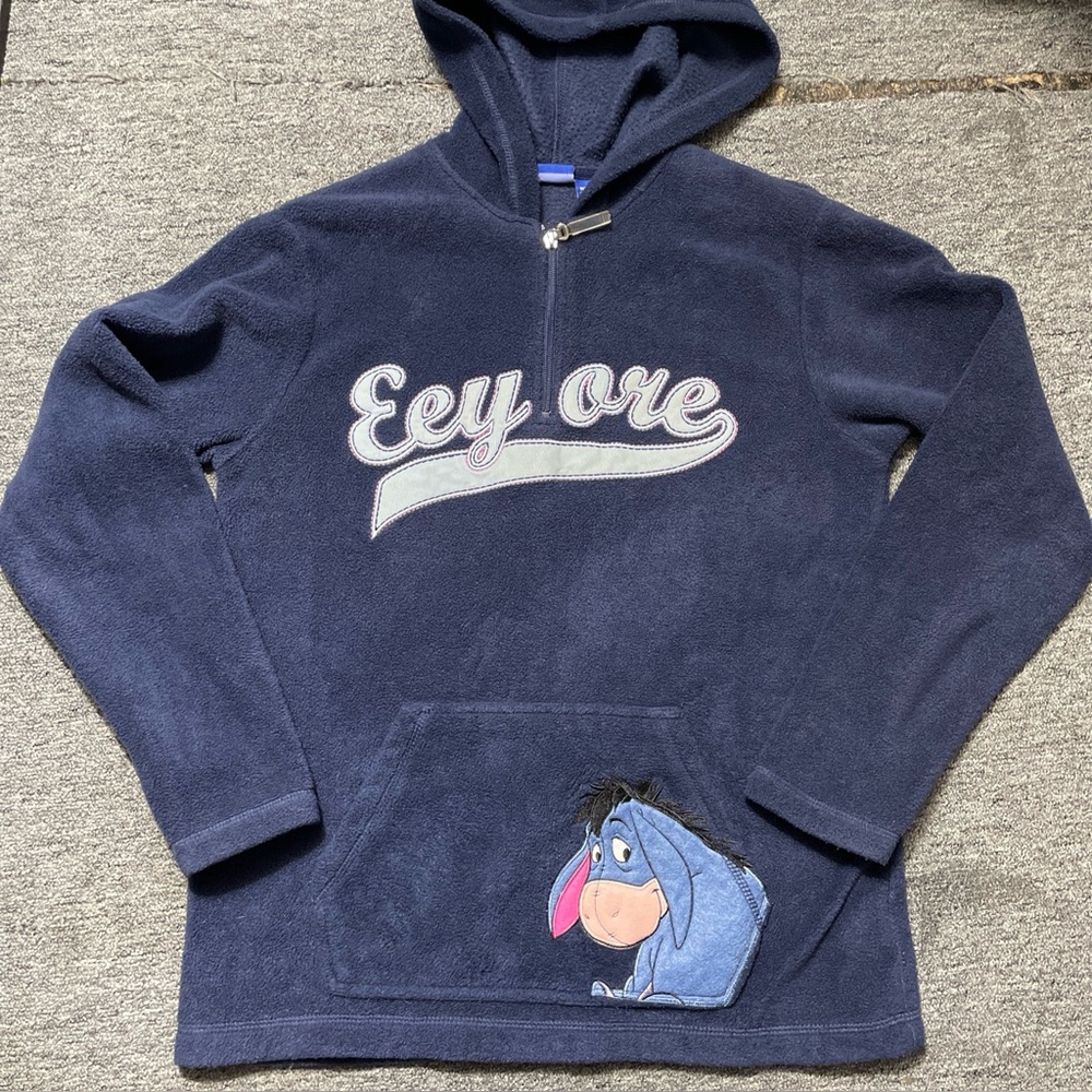 Vintage Disney Eeyore Hoodie Womens S Navy Blue Fleece Pullover Winnie Pooh